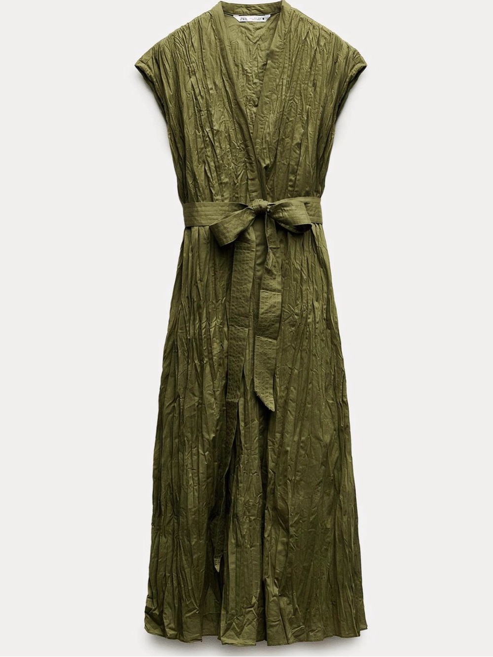 ZW Collection Belted Wrinkled Dress Olive Green Belted Maxi Dress NWT